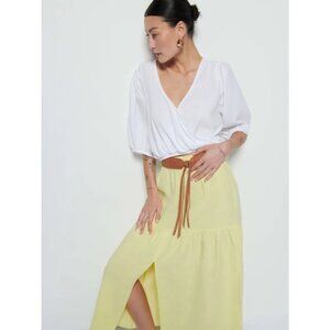 Nation LTD Charlene Balloon Sleeve Draped Top NWT White Size L Boho Cottagecore